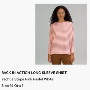 lululemon athletica Pink Stripe Back in  Action Long Sleeve Top